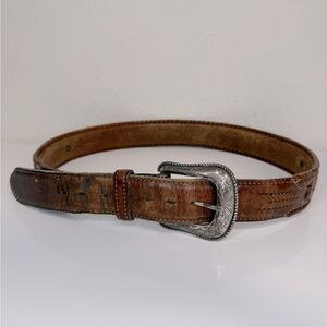 Wrangler Cowhide Leather Western Brown Belt Silver Buckle Concho Accents Size 35